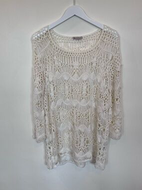 db established 1962 Crochet Overlay Top Ivory Lace Summer Vacation Medium
